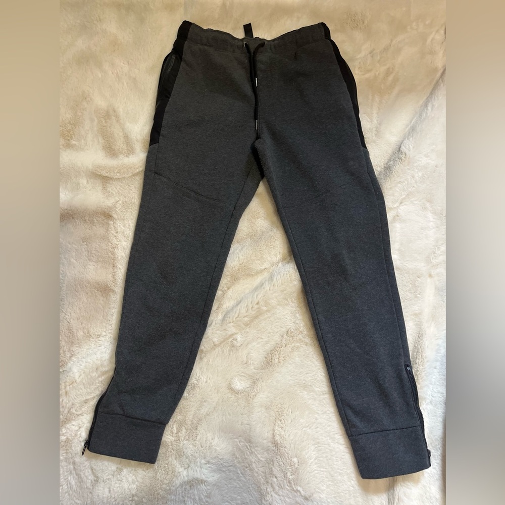 Men grey and black Joggers with calf zippers